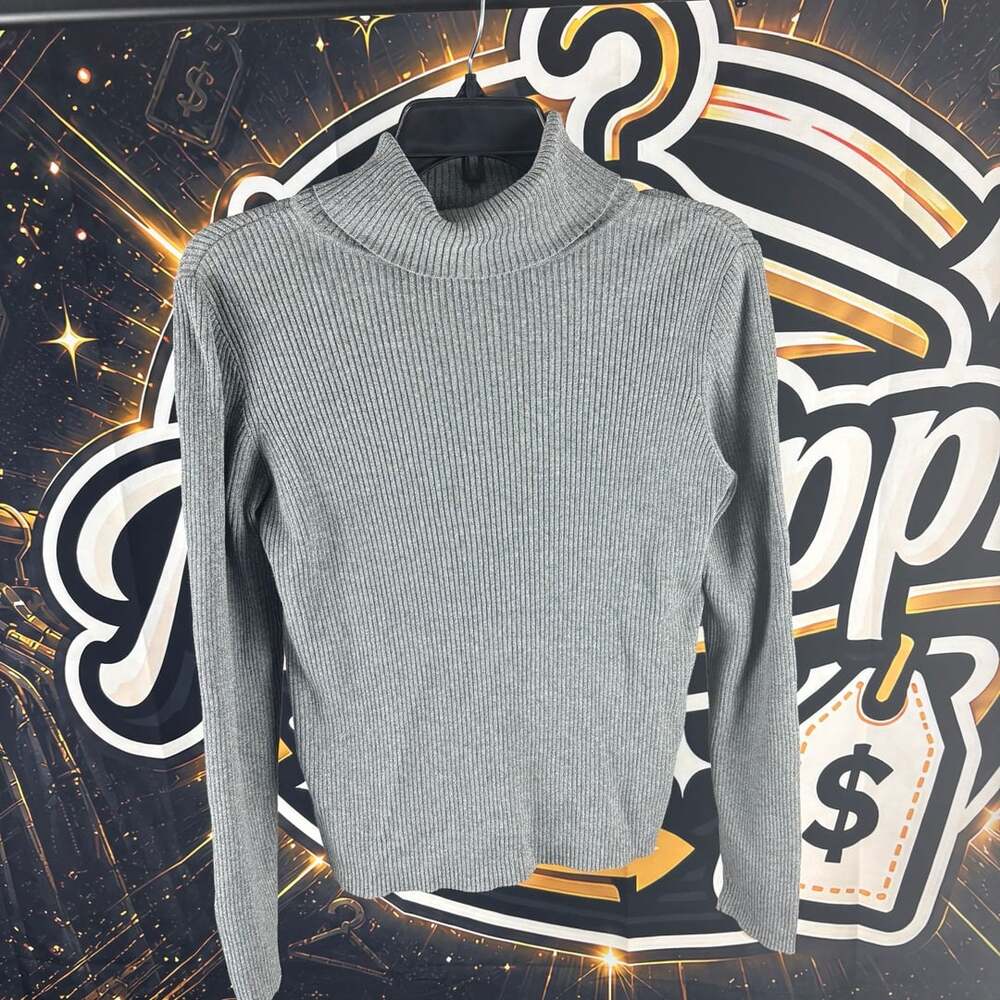 Women’s Gap Grey 100% Cotton Ribbed Turtleneck Sweater Size L